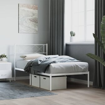 Bedframe met hoofdbord metaal wit 100x190 cm 1