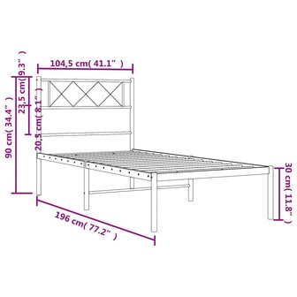 Bedframe met hoofdbord metaal wit 100x190 cm 9