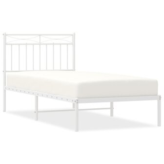 Bedframe met hoofdbord metaal wit 90x200 cm 2