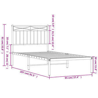 Bedframe met hoofdbord metaal wit 90x200 cm 9