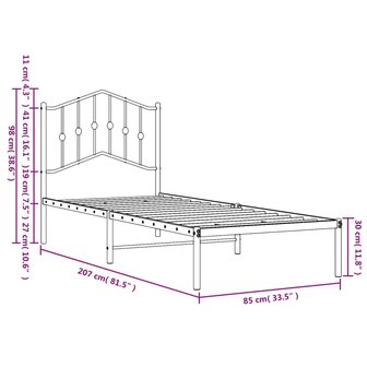 Bedframe met hoofdbord metaal wit 80x200 cm 9