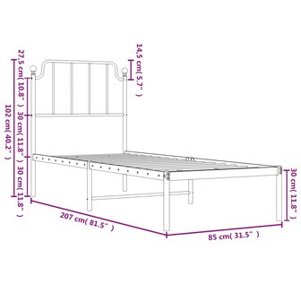 Bedframe met hoofdbord metaal wit 80x200 cm 9