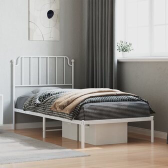 Bedframe met hoofdbord metaal wit 90x190 cm 1