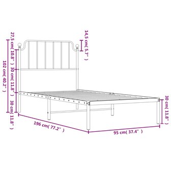 Bedframe met hoofdbord metaal wit 90x190 cm 9