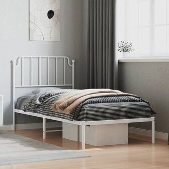 Bedframe met hoofdbord metaal wit 90x200 cm 1