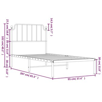 Bedframe met hoofdbord metaal wit 90x200 cm 9