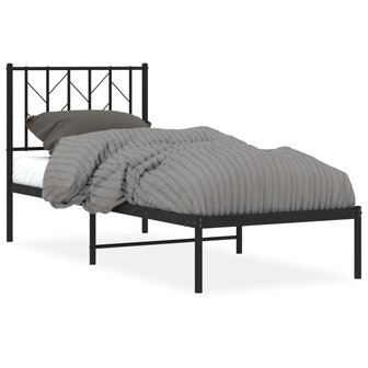 Bedframe met hoofdbord metaal zwart 75x190 cm 2