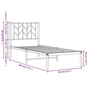 Bedframe met hoofdbord metaal zwart 75x190 cm 10