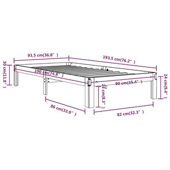 Bedframe massief hout 90x190 cm 8