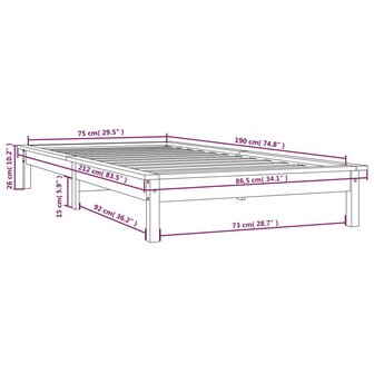 Bedframe massief grenenhout zwart 75x190 cm 9