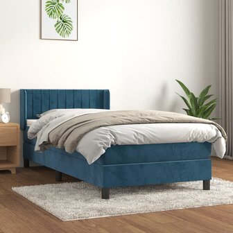 Boxspring met matras fluweel donkerblauw 80x200 cm 1