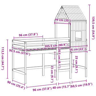 Halfhoogslaper met ladder en bedhuis grenenhout 90x200 cm 12