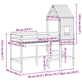 Halfhoogslaper met ladder en bedhuis grenenhout wit 90x200 cm 12