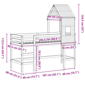 Halfhoogslaper met ladder en bedhuis grenenhout wit 80x200 cm 12