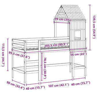 Halfhoogslaper met ladder en bedhuis grenenhout wit 90x200 cm 12