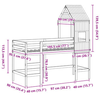 Halfhoogslaper met ladder en bedhuis grenenhout wit 90x190 cm 12