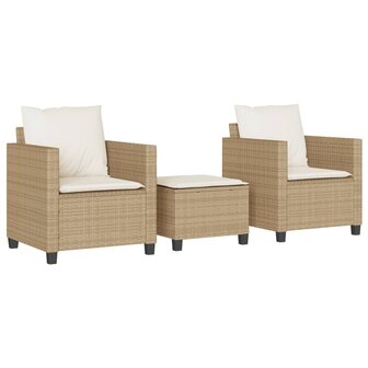 3-delige Bistroset met kussens poly rattan beige 2