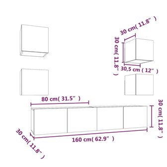 6-delige Tv-meubelset bewerkt hout wit 12