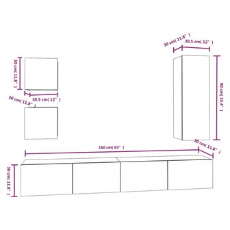 5-delige Tv-meubelset bewerkt hout wit 10