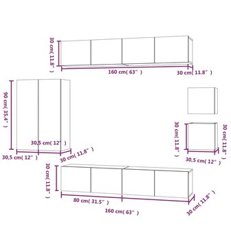 8-delige Tv-meubelset bewerkt hout wit 10