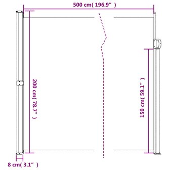 Windscherm uittrekbaar 200x500 cm cr&egrave;mekleurig 10