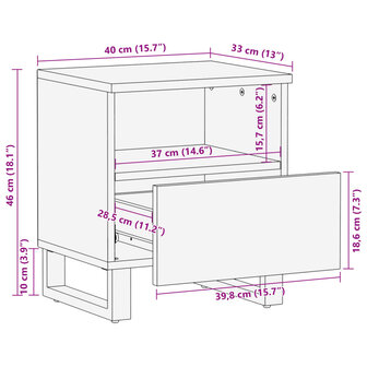 Nachtkastjes 2 st 40x33x46 cm massief ruw mangohout 11