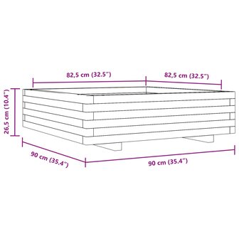 Plantenbak 90x90x26,5 cm massief grenenhout wit 10