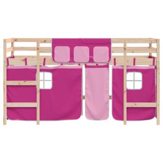 Kinderhoogslaper met gordijnen 80x200 cm grenenhout roze 5