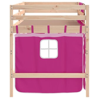 Kinderhoogslaper met gordijnen 80x200 cm grenenhout roze 8