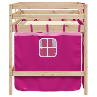 Kinderhoogslaper met gordijnen 80x200 cm grenenhout roze 5