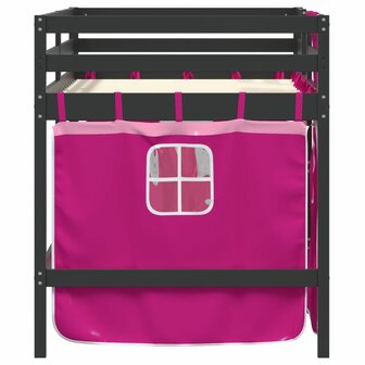 Kinderhoogslaper met gordijnen 80x200 cm grenenhout roze 5