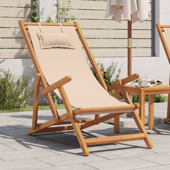 Strandstoel inklapbaar massief eucalyptushout en stof beige 1