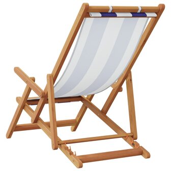 Strandstoel inklapbaar eucalyptushout en stof blauw en wit 6