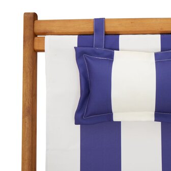 Strandstoel inklapbaar eucalyptushout en stof blauw en wit 9