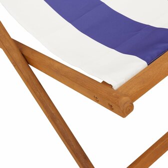 Strandstoel inklapbaar eucalyptushout en stof blauw en wit 10