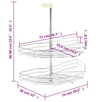 Draadmand keuken 2-laags 180 graden 75x38x80 cm zilverkleurig 10