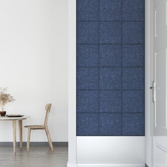 Wandpanelen 12 st 1,08 m&sup2; 30x30 cm stof blauw 6