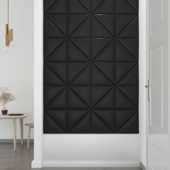 Wandpanelen 12 st 0,54 m&sup2; 30x30 cm kunstleer zwart 7