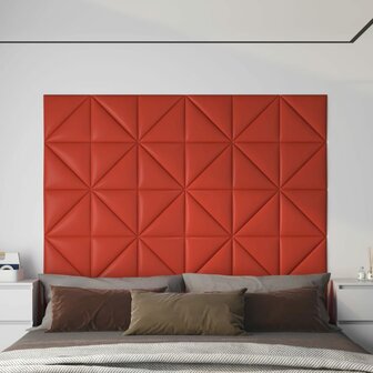 Wandpanelen 12 st 0,54 m&sup2; 30x30 cm kunstleer rood 1