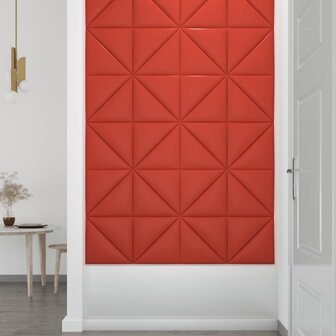 Wandpanelen 12 st 0,54 m&sup2; 30x30 cm kunstleer rood 7