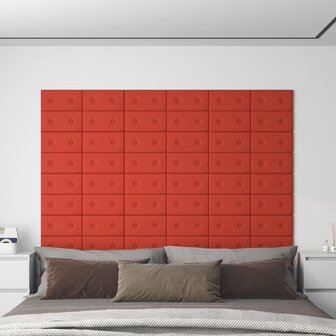 Wandpanelen 12 st 0,54 m&sup2; 30x15 cm kunstleer rood 1