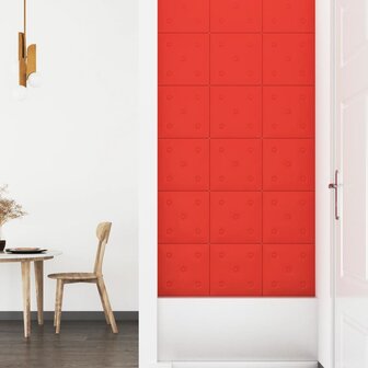 Wandpanelen 12 st 1,08 m&sup2; 30x30 cm kunstleer rood 4