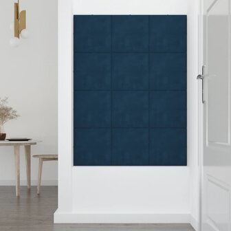 Wandpanelen 12 st 1,08 m&sup2; 30x30 cm fluweel blauw 6