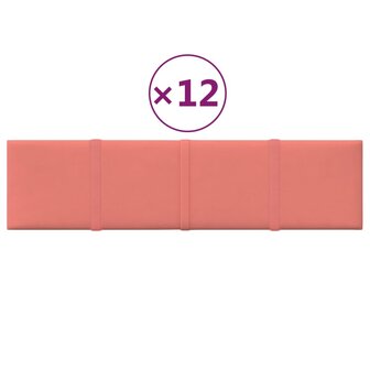 Wandpanelen 12 st 1,08 m&sup2; 60x15 cm fluweel roze 2