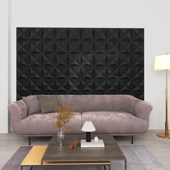 48 st Wandpanelen 3D origami 12 m&sup2; 50x50 cm zwart 1