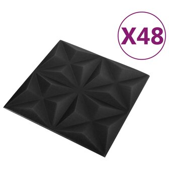 48 st Wandpanelen 3D origami 12 m&sup2; 50x50 cm zwart 3