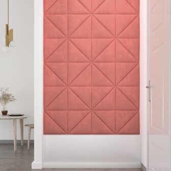 Wandpanelen 12 st 0,54 m&sup2; 30x30 cm fluweel roze 4