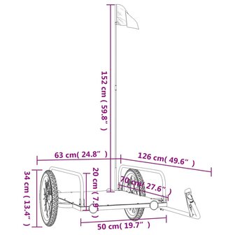 Fietstrailer 126x63x34 cm ijzer zwart 10