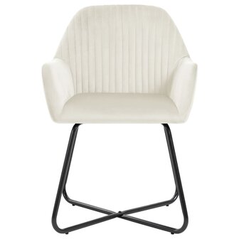 Eetkamerstoelen 2 st fluweel cr&egrave;mekleurig 3