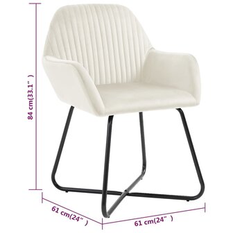 Eetkamerstoelen 2 st fluweel cr&egrave;mekleurig 8